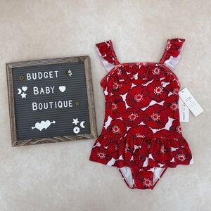 New Janie and Jack Red Floral One-Piece Swimsuit